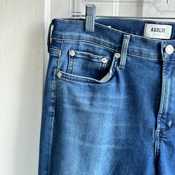 Agolde Sophie High Rise Raw Hem Crop Skinny Jean Dark Wash - Picture 4 of 10